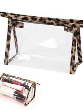 Leopard Print Clear PVC Travel Toiletry Makeup Bag Zipper Cosmetic Pouch